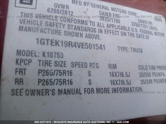 1GTEK19R4VE501541 - 1997 GMC SIERRA K1500 RED photo 9