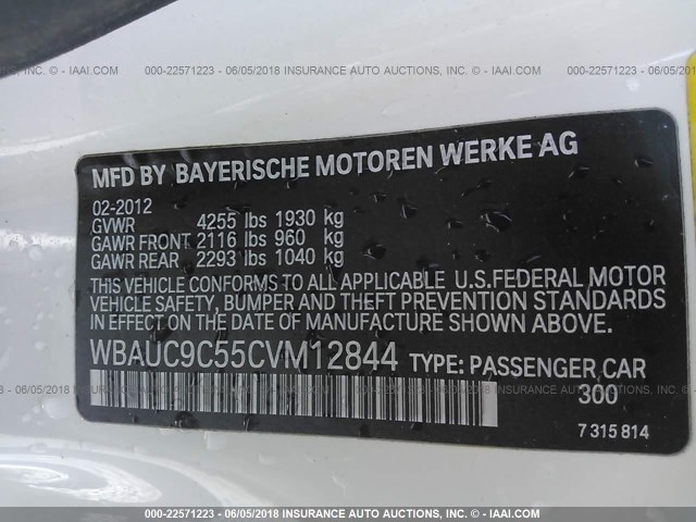 WBAUC9C55CVM12844 - 2012 BMW 135 I WHITE photo 9