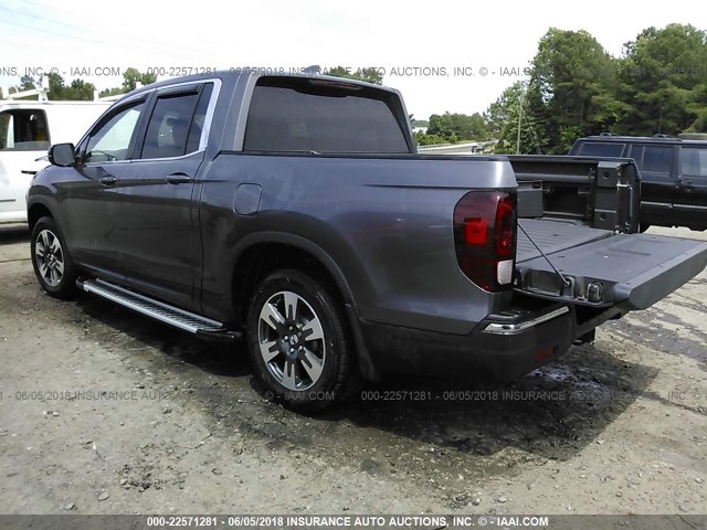 5FPYK2F66HB010489 - 2017 HONDA RIDGELINE RTL GRAY photo 3