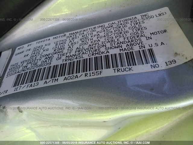 5TEUX42N26Z258039 - 2006 TOYOTA TACOMA ACCESS CAB Silber Foto 9