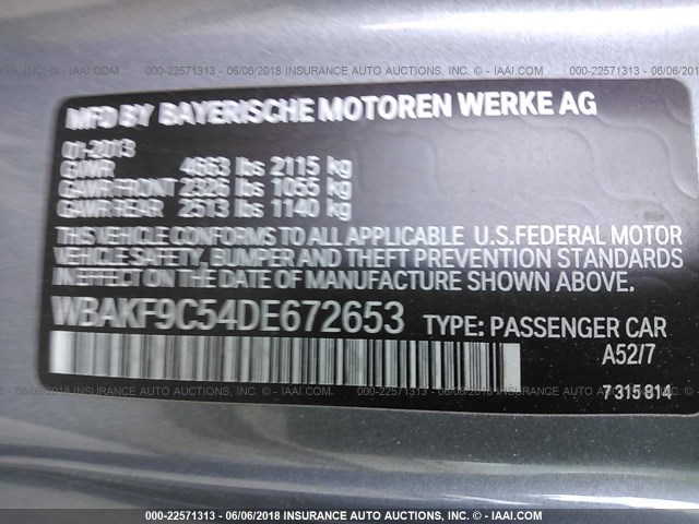 WBAKF9C54DE672653 - 2013 BMW 335 XI GRAY photo 9