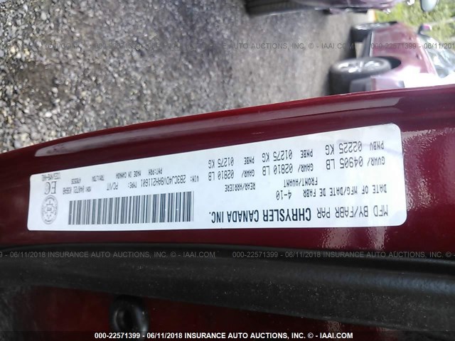 2B3CJ4DV8AH211601 - 2010 DODGE CHALLENGER SE RED photo 9