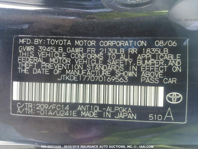 JTKDE177070169563 - 2007 TOYOTA SCION TC 黑色 照片 9
