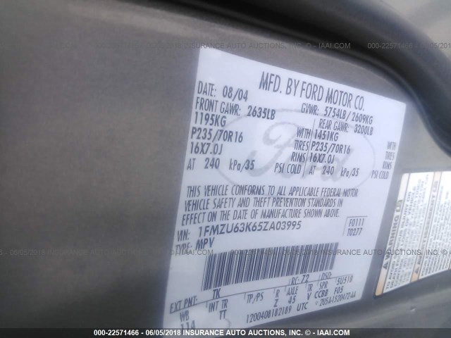 1FMZU63K65ZA03995 - 2005 FORD EXPLORER XLT/XLT SPORT/NBX 金色 照片 9