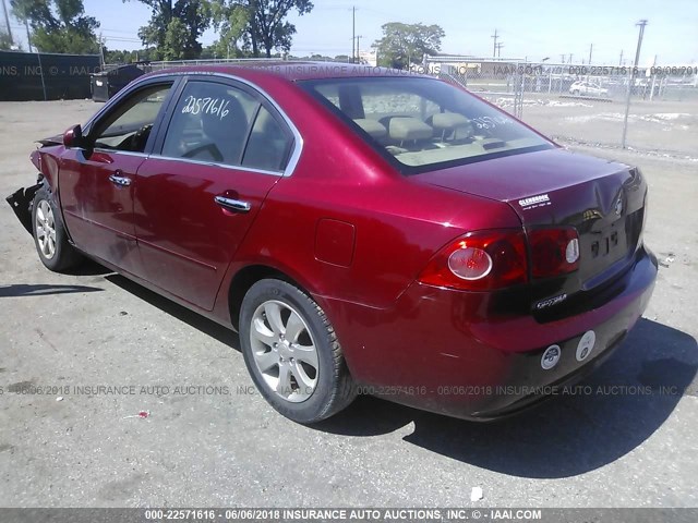 KNAGE123085213393 - 2008 KIA OPTIMA LX/EX RED photo 3