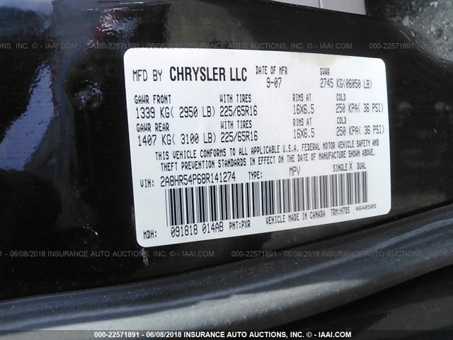 2A8HR54P68R141274 - 2008 CHRYSLER TOWN & COUNTRY TOURING BLACK photo 9