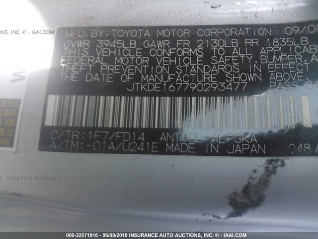 JTKDE167790293477 - 2009 TOYOTA SCION TC 银色 照片 9