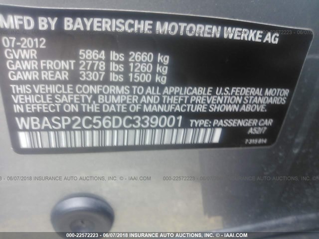 WBASP2C56DC339001 - 2013 BMW 535 XIGT Light Blue photo 9