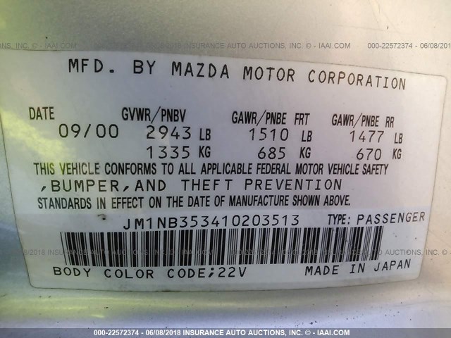 JM1NB353410203513 - 2001 MAZDA MX-5 MIATA LS SILVER photo 9