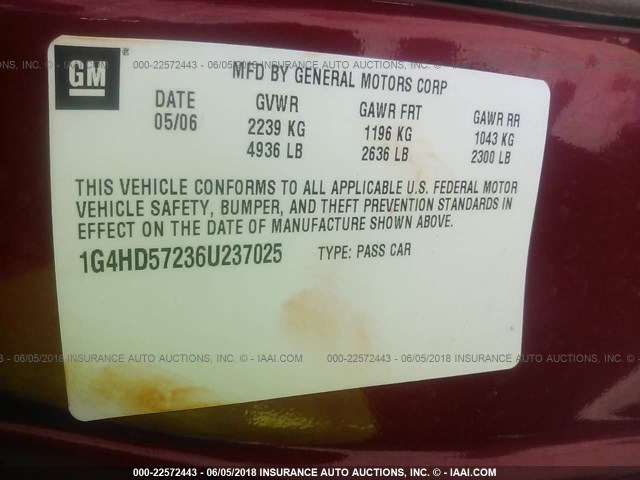 1G4HD57236U237025 - 2006 BUICK LUCERNE CXL RED photo 9