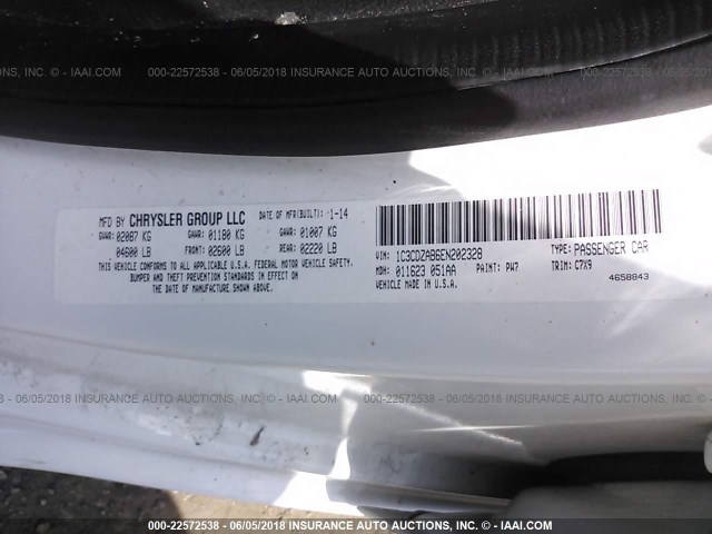 1C3CDZAB6EN202328 - 2014 DODGE AVENGER SE WHITE photo 9
