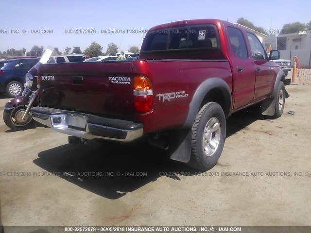 5TEGN92N73Z158403 - 2003 TOYOTA TACOMA DOUBLE CAB PRERUNNER MAROON photo 4