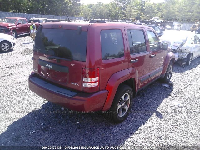 1J8GN28K78W163456 - 2008 JEEP LIBERTY SPORT BURGUNDY photo 4