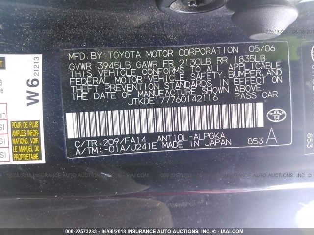 JTKDE177760142116 - 2006 TOYOTA SCION TC 黑色 照片 9