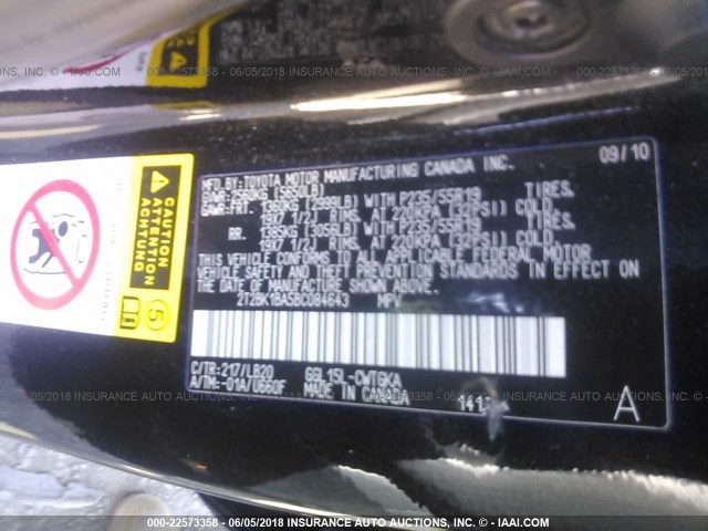 2T2BK1BA5BC084643 - 2011 LEXUS RX 350 BLACK photo 9