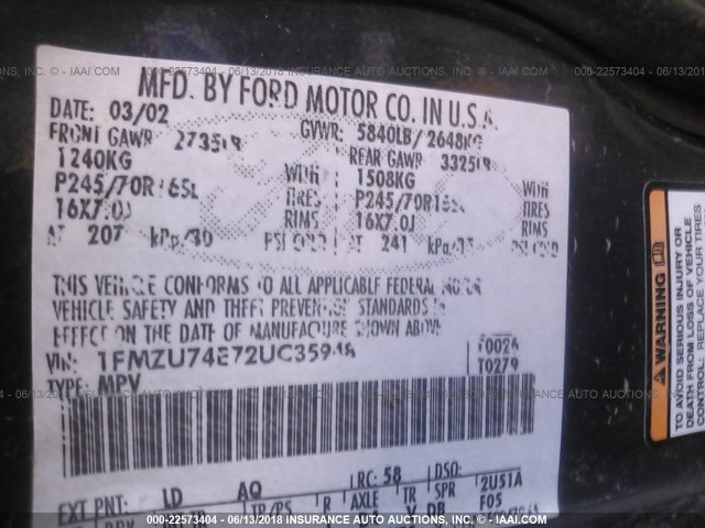 1FMZU74E72UC35948 - 2002 FORD EXPLORER EDDIE BAUER BLUE photo 9