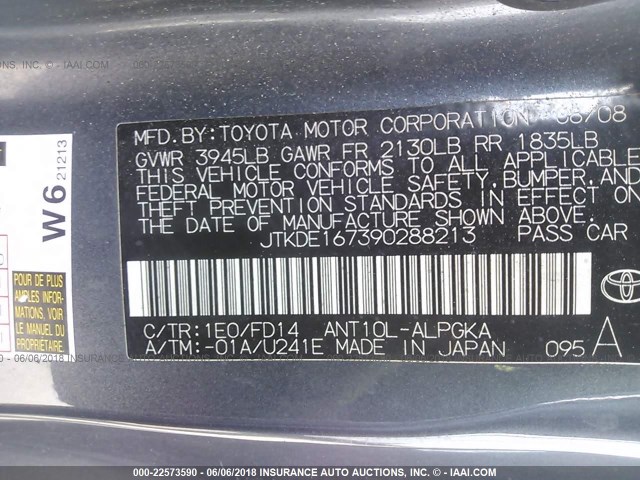 JTKDE167390288213 - 2009 TOYOTA SCION TC 蓝色 照片 9