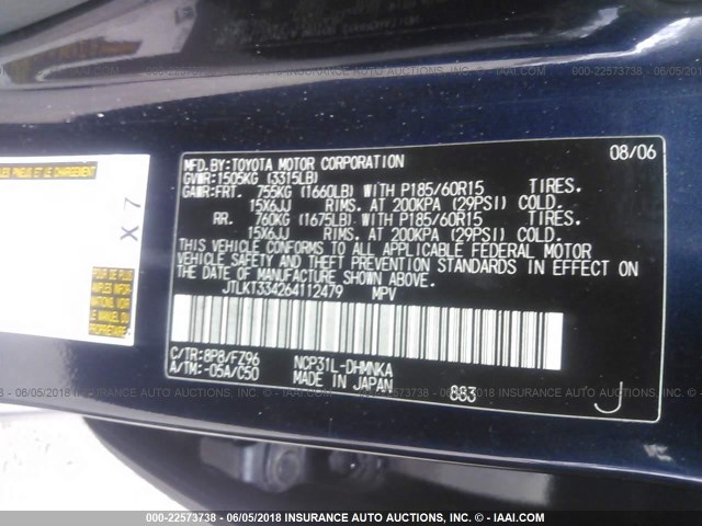 JTLKT334264112479 - 2006 TOYOTA SCION XB Көк фото 9