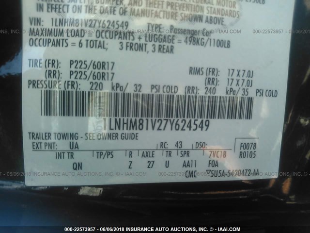 1LNHM81V27Y624549 - 2007 LINCOLN TOWN CAR SIGNATURE BLACK photo 9