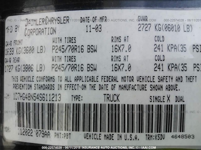 1D7HG48N54S611213 - 2004 DODGE DAKOTA QUAD SLT BLUE photo 9