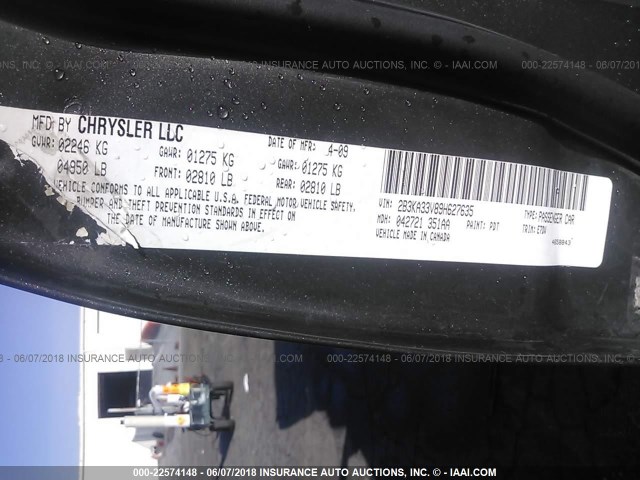 2B3KA33V89H627635 - 2009 DODGE CHARGER SXT GRAY photo 9