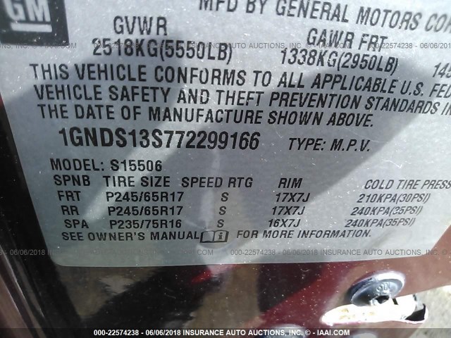 1GNDS13S772299166 - 2007 CHEVROLET TRAILBLAZER LS/LT RED photo 9