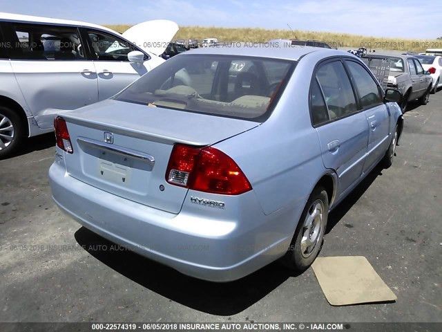 JHMES96693S020321 - 2003 HONDA CIVIC HYBRID BLUE photo 4