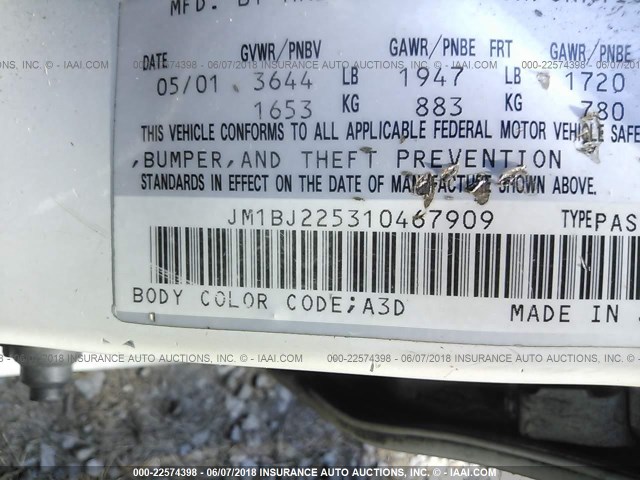 JM1BJ225310467909 - 2001 MAZDA PROTEGE LX/ES 白色 照片 9