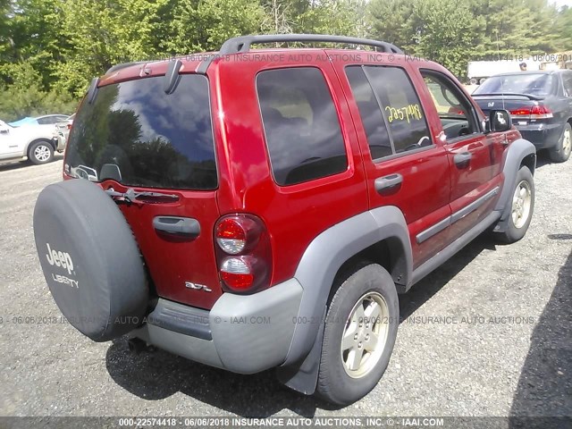 1J4GL48K27W647004 - 2007 JEEP LIBERTY SPORT RED photo 4