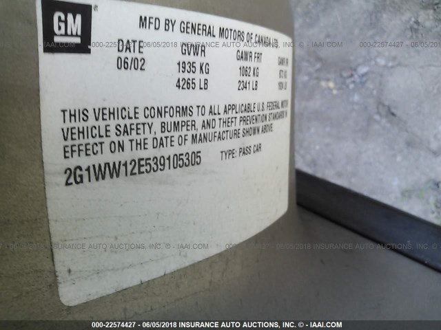 2G1WW12E539105305 - 2003 CHEVROLET MONTE CARLO LS GOLD photo 9