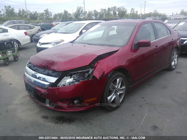 3FAHP0KC3AR431235 - 2010 FORD FUSION SPORT RED photo 2