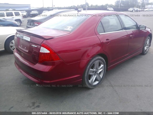 3FAHP0KC3AR431235 - 2010 FORD FUSION SPORT RED photo 4