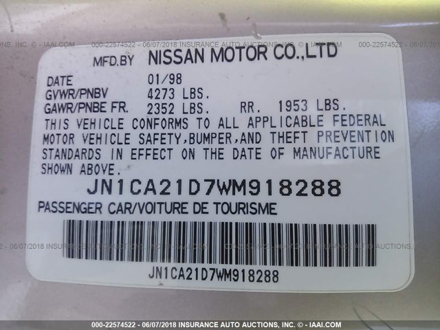 JN1CA21D7WM918288 - 1998 NISSAN MAXIMA GLE/GXE/SE TAN photo 9