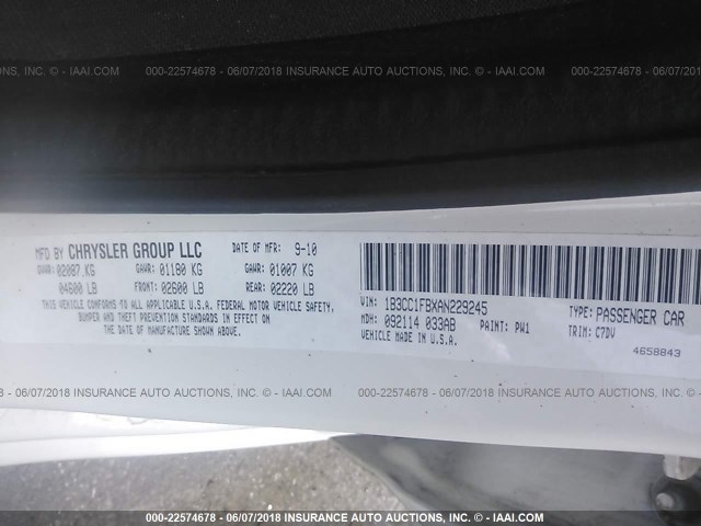 1B3CC1FBXAN229245 - 2010 DODGE AVENGER EXPRESS 白色 照片 9