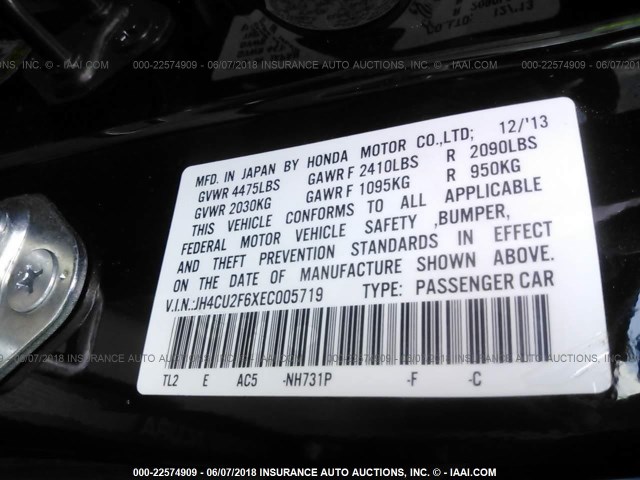 JH4CU2F6XEC005719 - 2014 ACURA TSX TECH BLACK photo 9