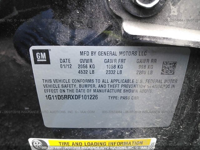 1G11D5RRXDF101226 - 2013 CHEVROLET MALIBU 1LT 灰色 照片 9