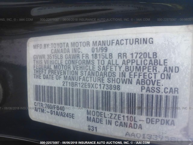 2T1BR12E9XC173898 - 1999 TOYOTA COROLLA VE/CE/LE 青色 照片 9