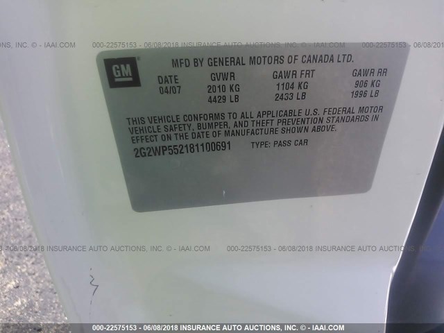 2G2WP552181100691 - 2008 PONTIAC GRAND PRIX WHITE photo 9