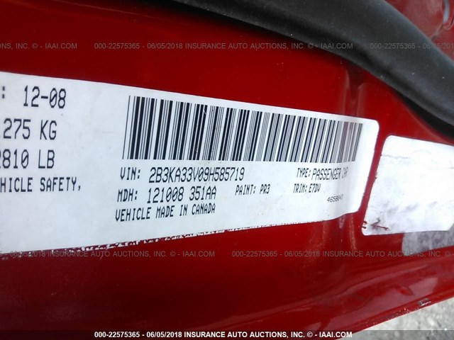 2B3KA33V09H585719 - 2009 DODGE CHARGER SXT RED photo 9