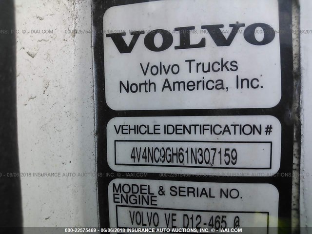 4V4NC9GH61N307159 - 2001 VOLVO VN L WHITE photo 10