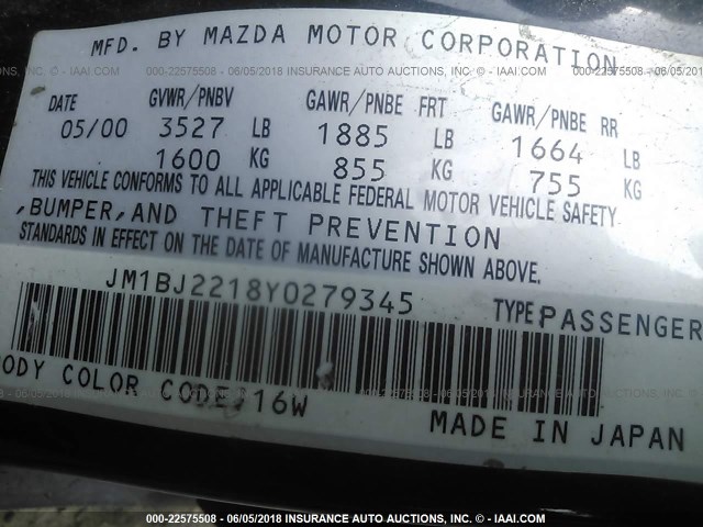 JM1BJ2218Y0279345 - 2000 MAZDA PROTEGE ES 黑色 照片 9