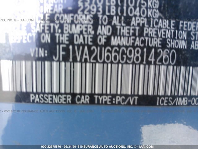 JF1VA2U66G9814260 - 2016 SUBARU WRX STI/LIMITED Light Blue photo 9