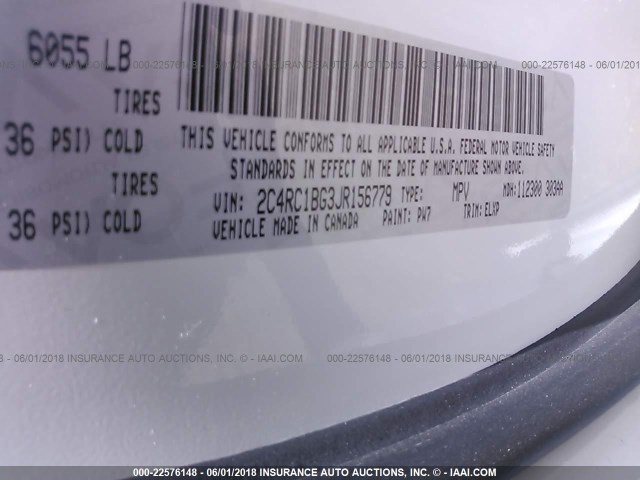 2C4RC1BG3JR156779 - 2018 CHRYSLER PACIFICA TOURING L Սպիտակ լուսանկար 9