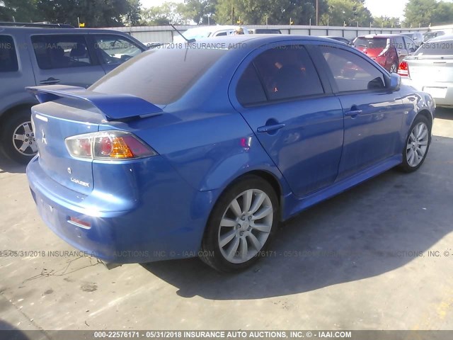 JA32U8FW3AU023787 - 2010 MITSUBISHI LANCER GTS BLUE photo 4