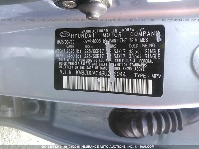 KM8JUCAC4BU272044 - 2011 HYUNDAI TUCSON GLS/LIMITED 浅蓝色 照片 9