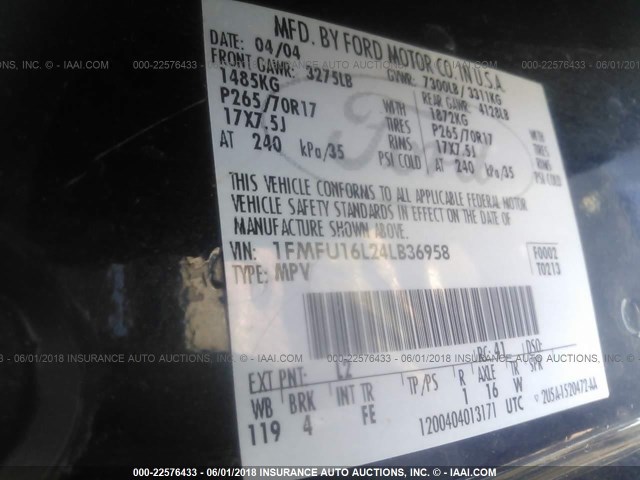 1FMFU16L24LB36958 - 2004 FORD EXPEDITION XLT მუქი ლურჯი ფოტო 9