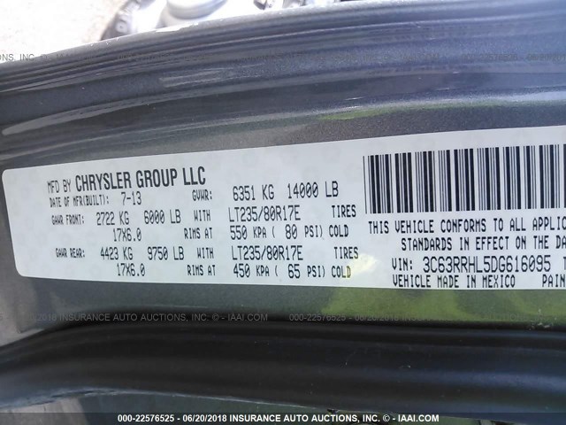 3C63RRHL5DG616095 - 2013 RAM 3500 SLT GRAY photo 10