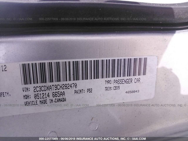 2C3CDXAT9CH282470 - 2012 DODGE CHARGER POLICE SILVER photo 9