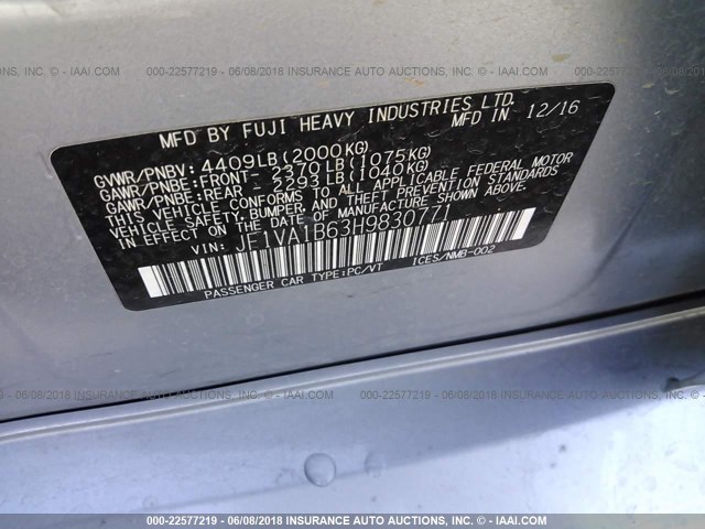 JF1VA1B63H9830771 - 2017 SUBARU WRX SILVER photo 9