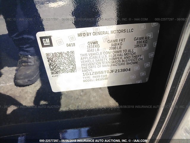 1G1ZB5ST0JF213804 - 2018 CHEVROLET MALIBU LS ლურჯი ფოტო 9